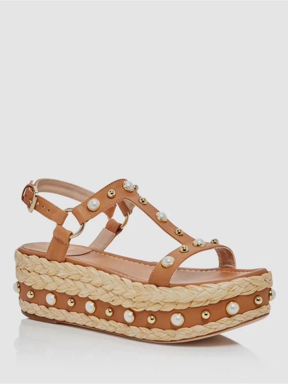 {Stuart Weitzman} Beraffia Pearl Studded Platform Sandals